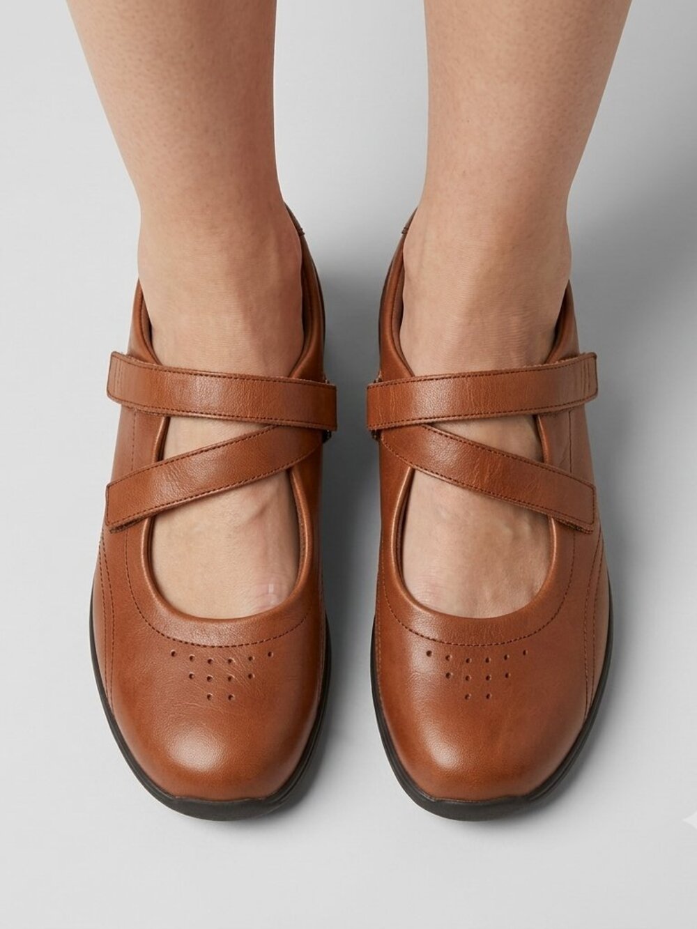 Drew Womens Cognac Brown Leather Mary Jane Velcro Comfort Arch Support 10W